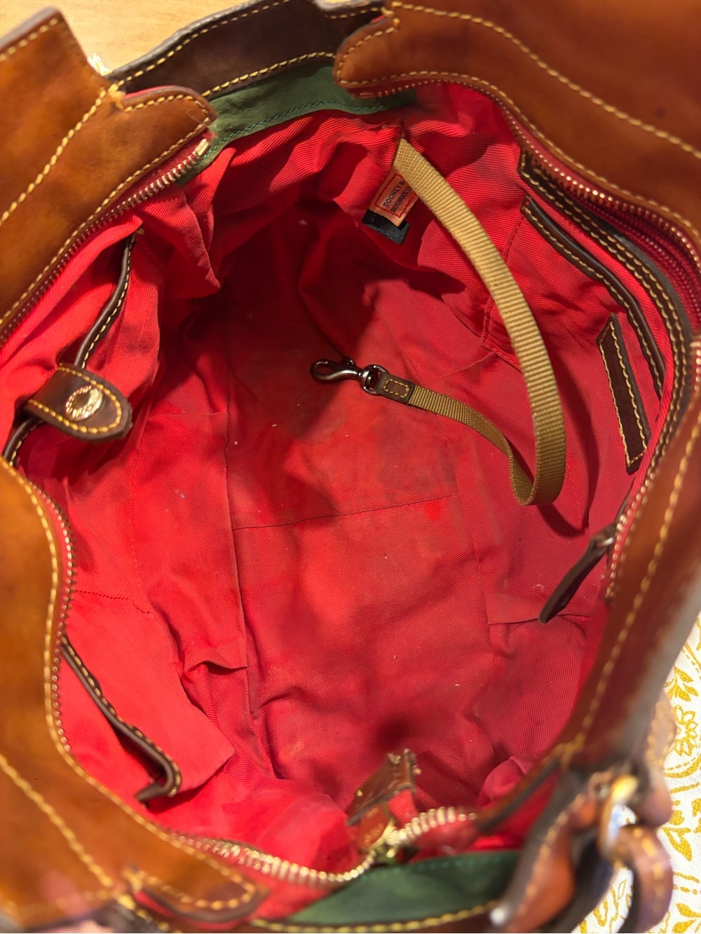 Dooney & Bourke Cognac Leather Satchel with Dark Brown Trim - Picture 13 of 14